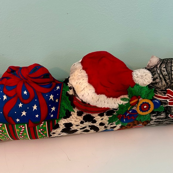 VTG Christmas Cranston Cat Dog Door Draft Stopper Bench Pillow Handmade Bows - Picture 6 of 6